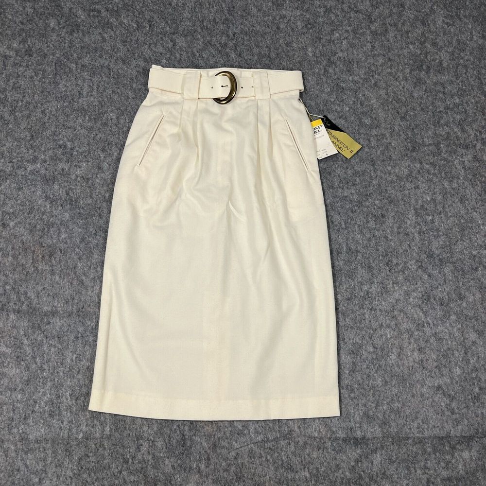 Christy Girl Women's Skirt 8‎ Ivory Knee Length Belted Kensington Flannel New